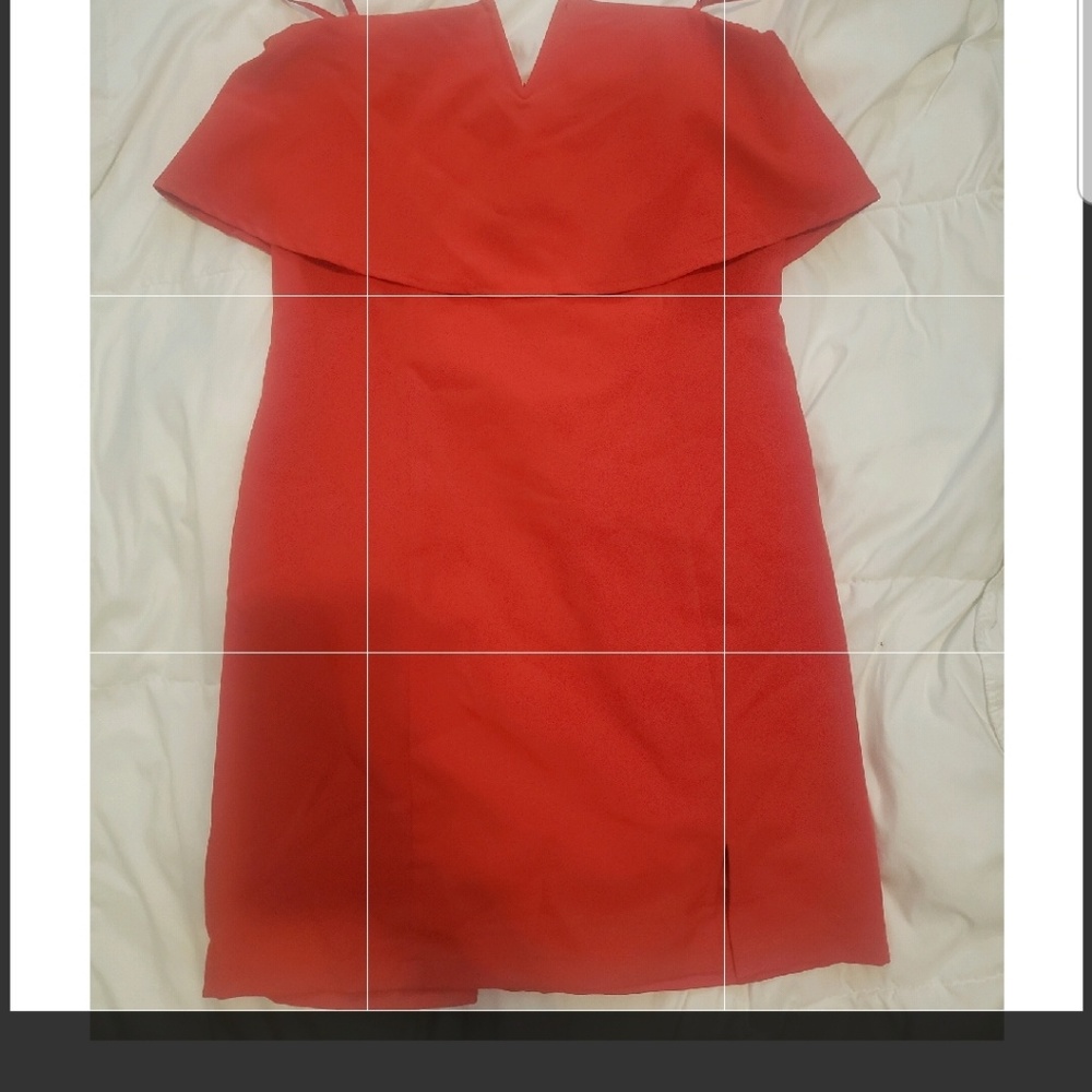 Coral red dress.